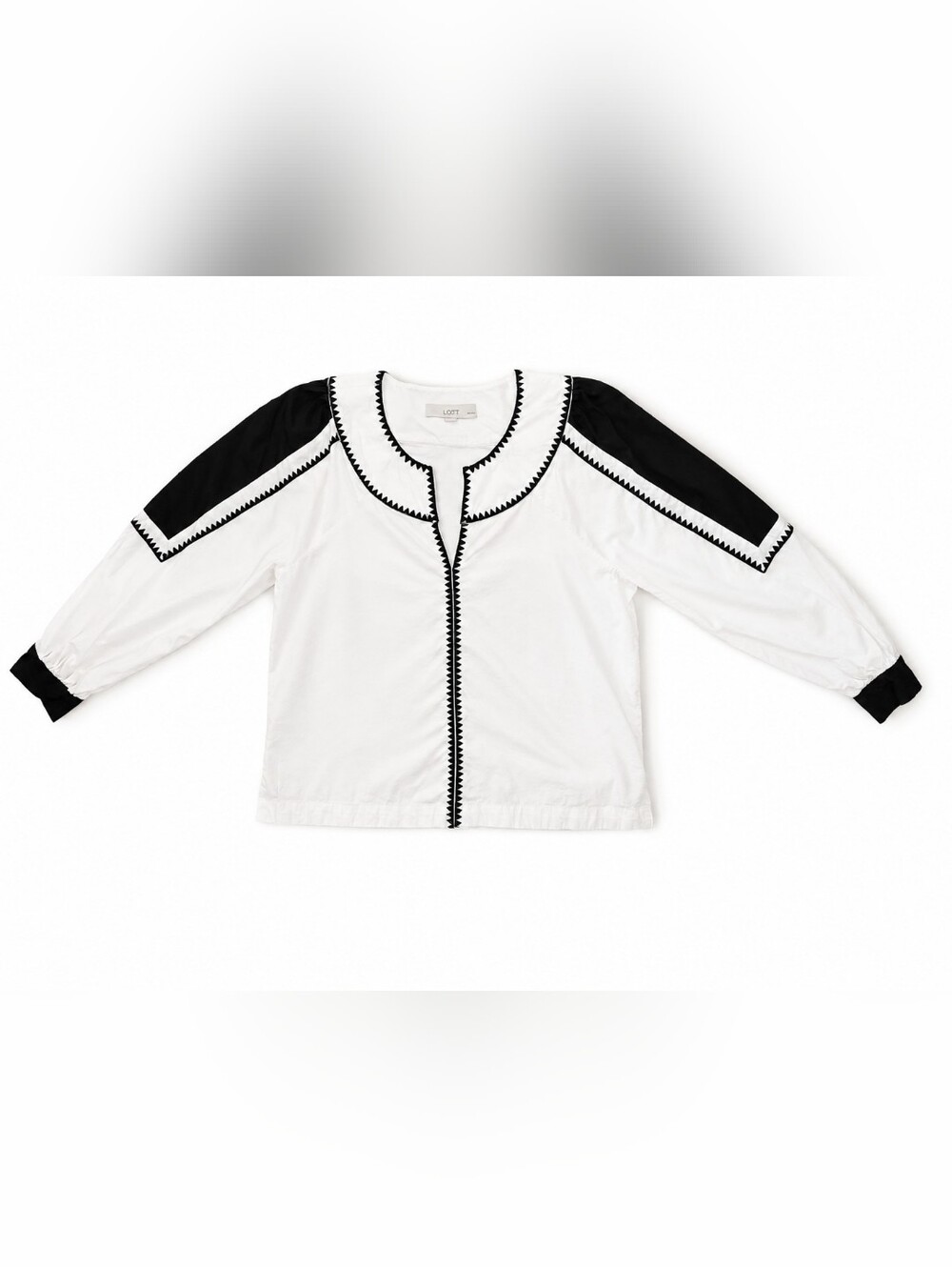 LOFT White Blouse with Black Trim Blouse